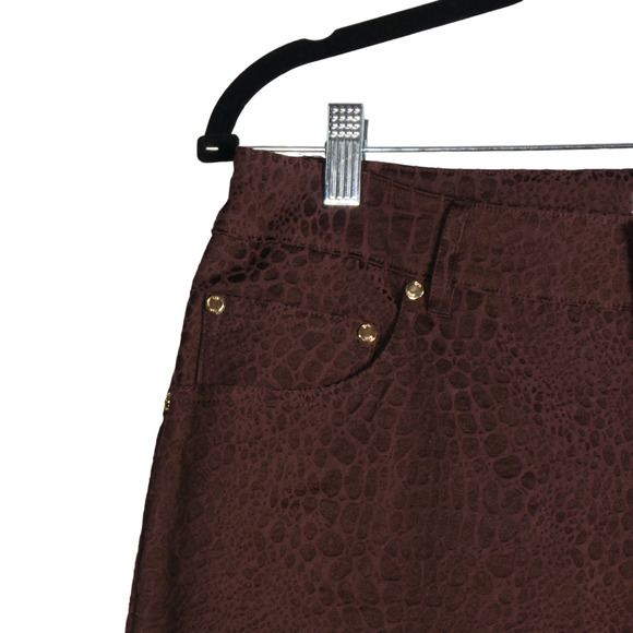 Eric Stretch Dress Pants Womens Size 12 Brown Snake Skin Print Pockets Animal - Picture 3 of 7